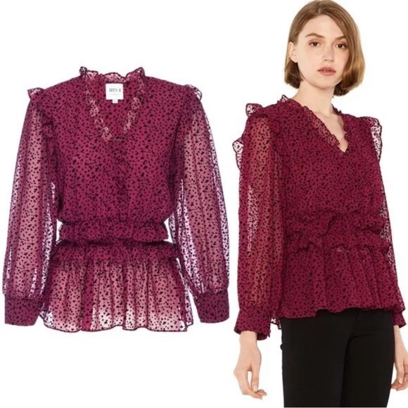 Misa Los Angeles Daphne Star Blouse Size S Boho Ruffle Chiffon Peasant Top - Picture 1 of 8